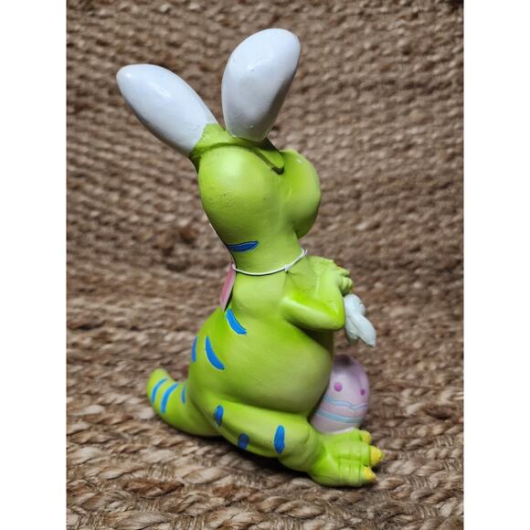 Funny Dinosaur With Bunny Ears Holding Rabbit Easter Egg Figurine Shelf Tabletop - Picture 3 of 5